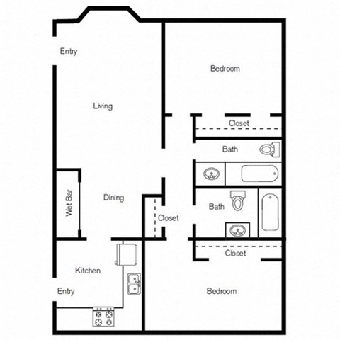 Floor plan for 2 beds, 2 baths, 1285 sqft